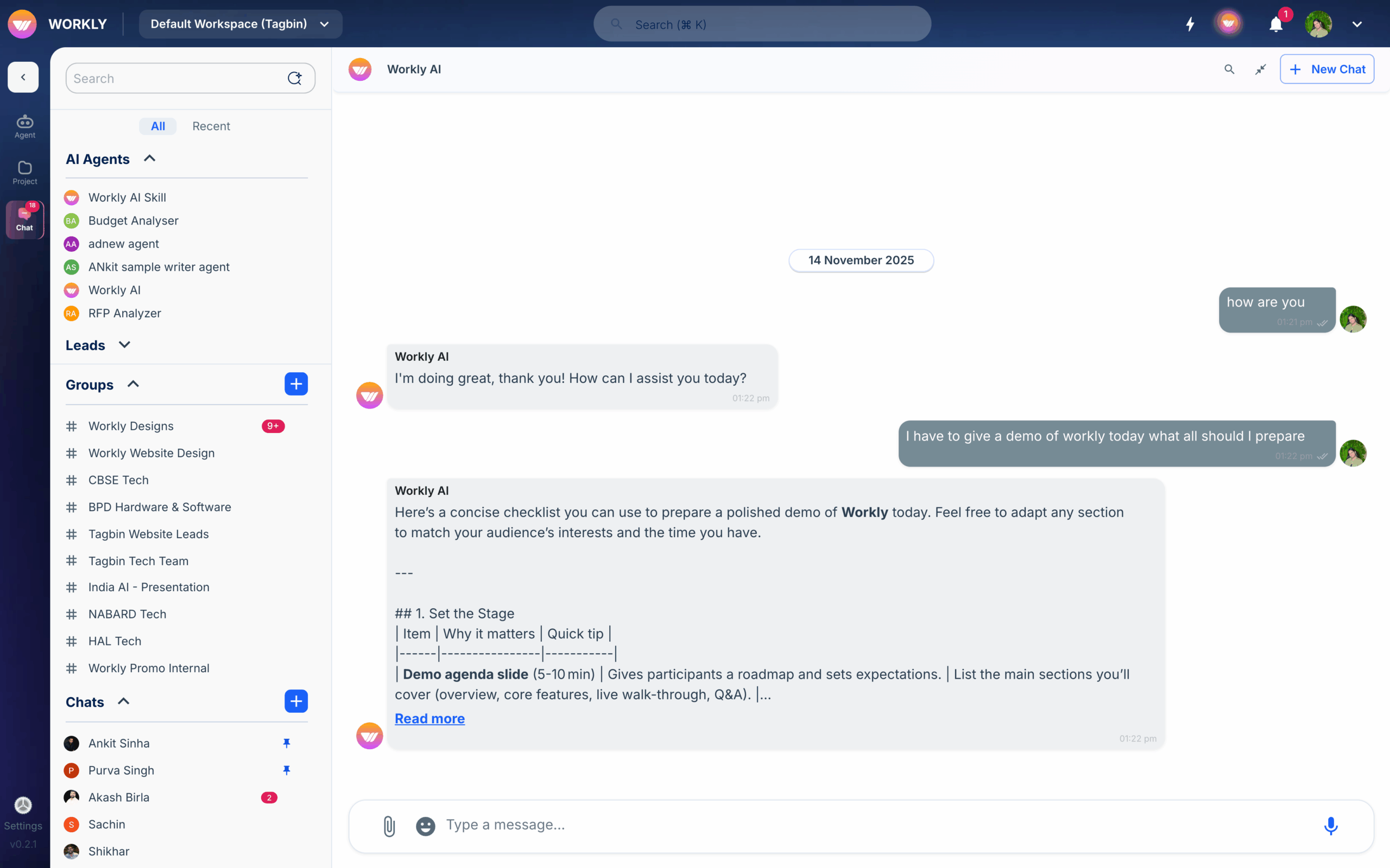 Workly team chat and messaging