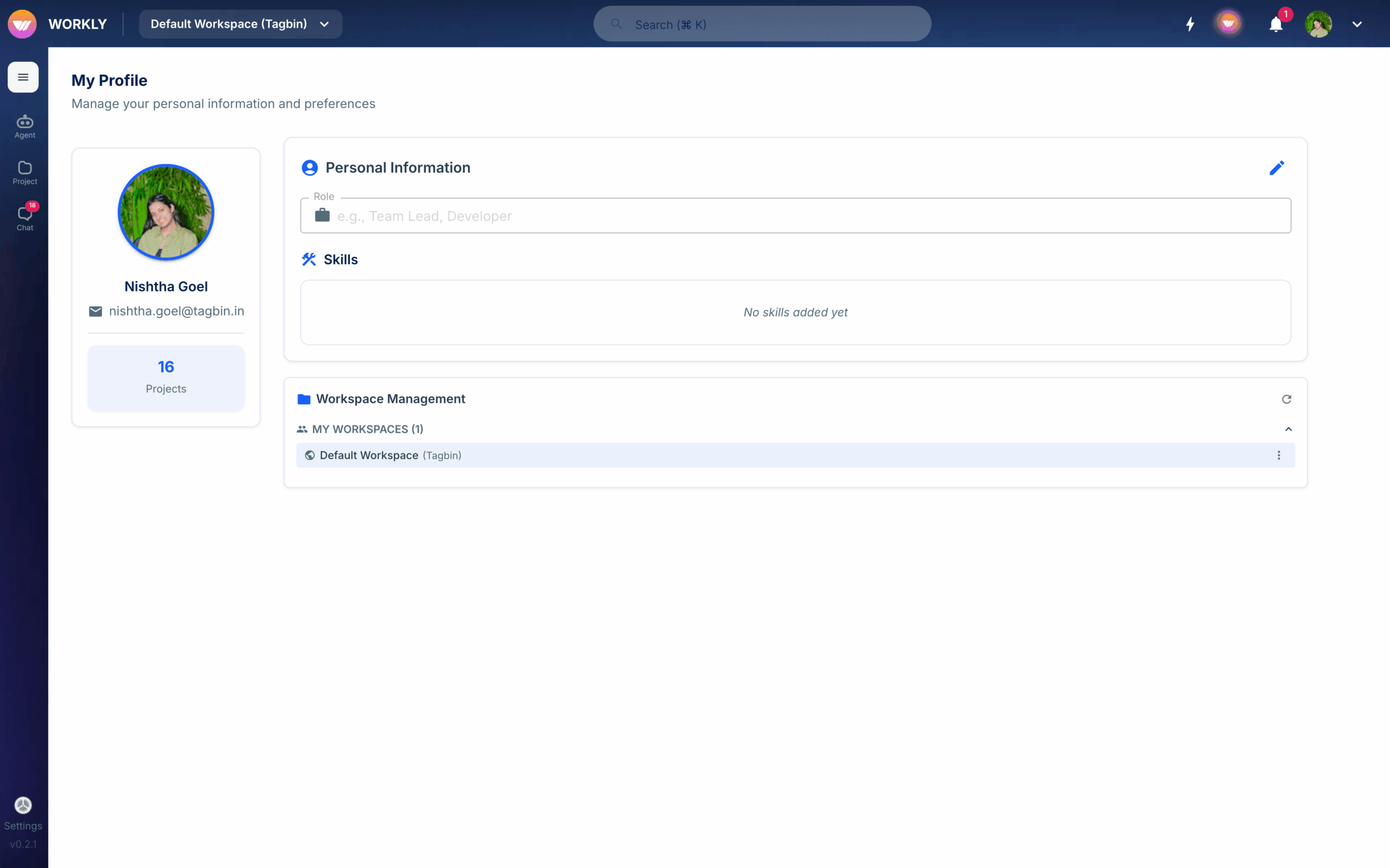 Workly user profile settings